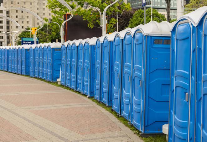 Seasonal porta potty units set up at a Kingman, Arizona venue
